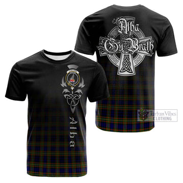 Clelland Modern Tartan Cotton T-shirt Featuring Alba Gu Brath Family Crest Celtic Inspired