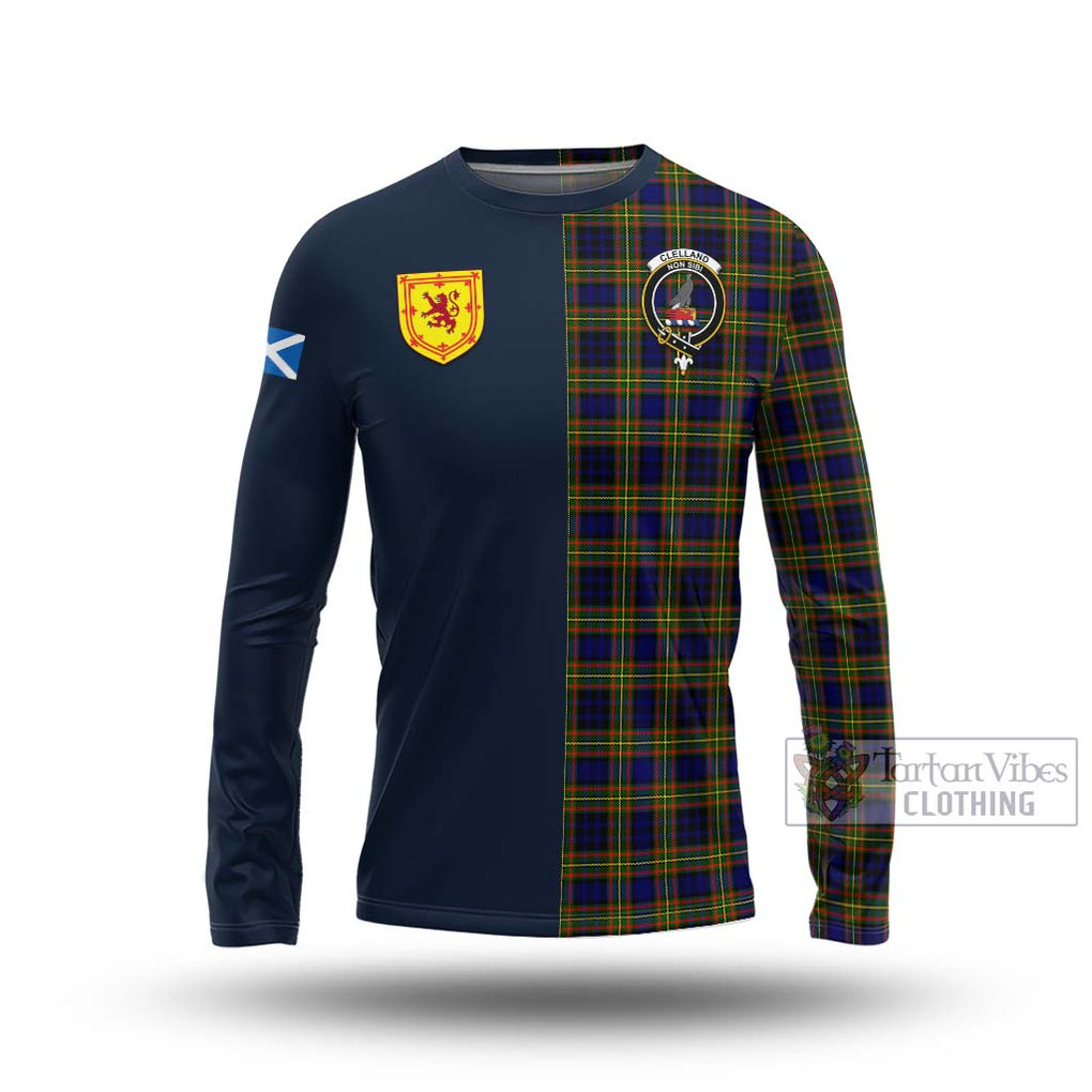 Tartan Vibes Clothing Clelland Modern Tartan Long Sleeve T-Shirt with Scottish Lion Royal Arm Half Style