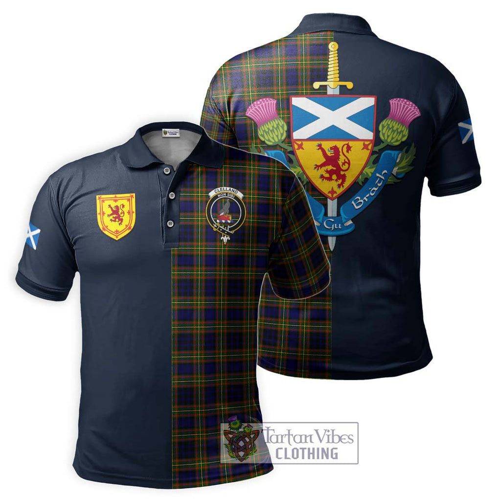 Tartan Vibes Clothing Clelland Modern Tartan Polo Shirt with Scottish Lion Royal Arm Half Style