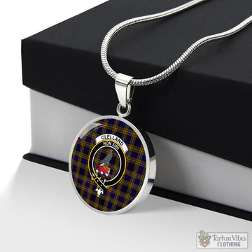 Clelland Modern Tartan Circle Necklace with Family Crest