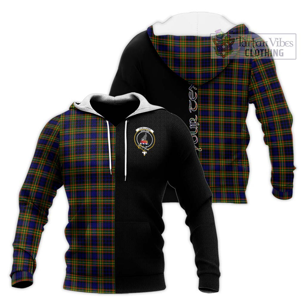 Clelland Modern Tartan Knitted Hoodie with Family Crest and Half Of Me Style Unisex Knitted Pullover Hoodie - Tartanvibesclothing Shop