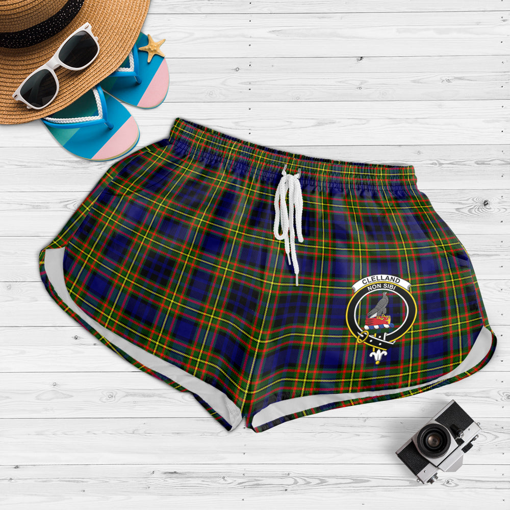 clelland-modern-tartan-womens-shorts-with-family-crest