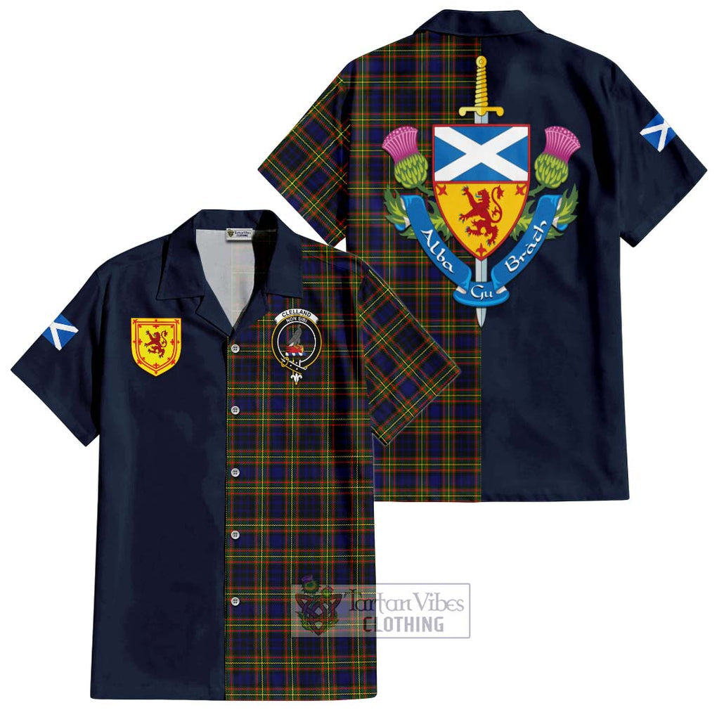 Tartan Vibes Clothing Clelland Modern Tartan Short Sleeve Button Shirt with Scottish Lion Royal Arm Half Style