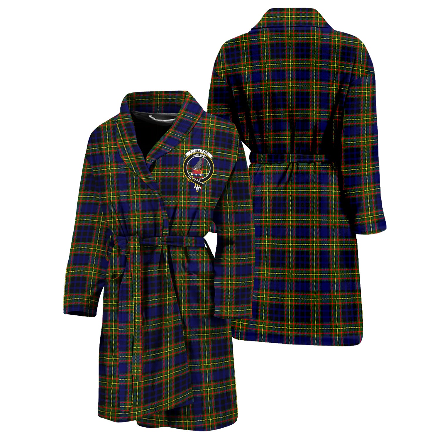 Clelland Modern Tartan Bathrobe with Family Crest Unisex S - Tartan Vibes Clothing