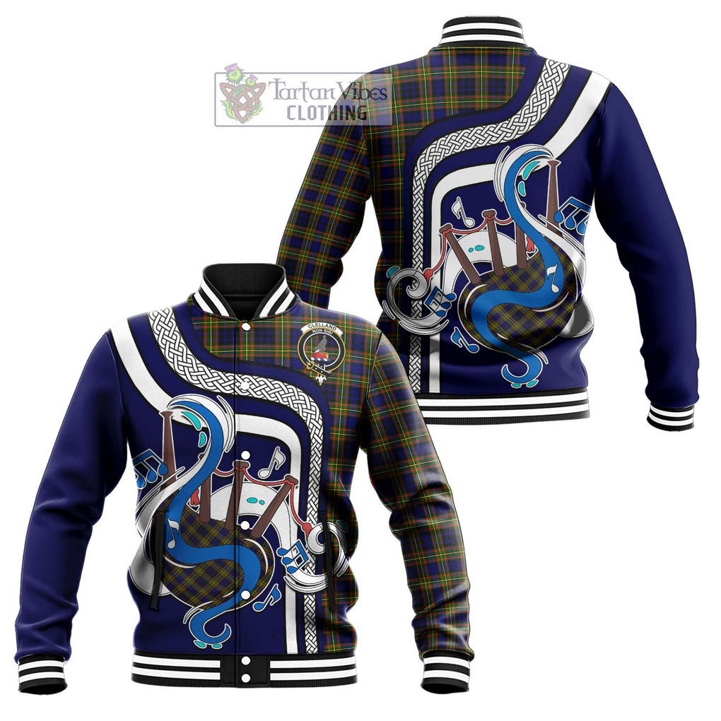 Tartan Vibes Clothing Clelland Modern Tartan Baseball Jacket with Epic Bagpipe Style