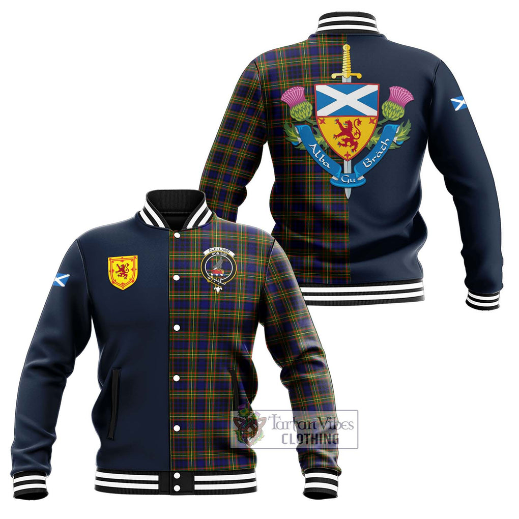 Tartan Vibes Clothing Clelland Modern Tartan Baseball Jacket with Scottish Lion Royal Arm Half Style