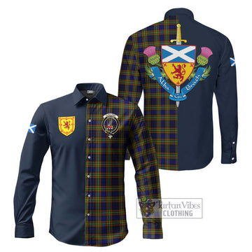 Clelland Modern Tartan Long Sleeve Button Shirt Alba with Scottish Lion Royal Arm Half Style