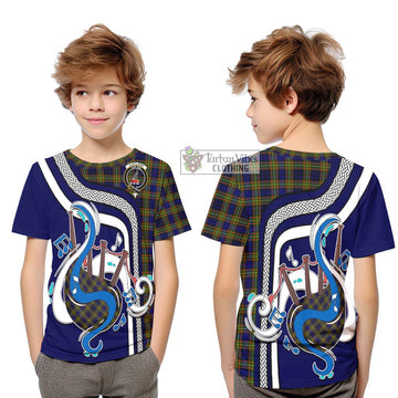 Clelland Modern Tartan Kid T-Shirt with Epic Bagpipe Style