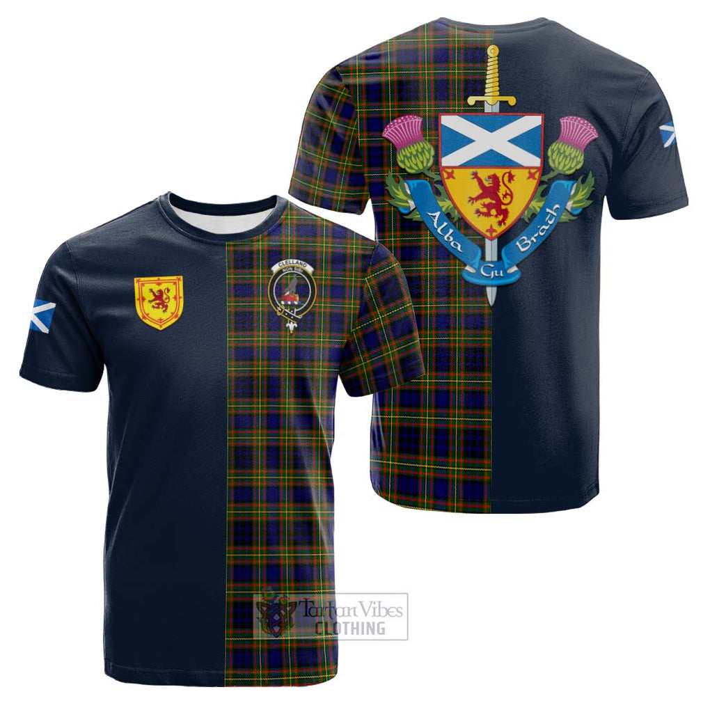 Tartan Vibes Clothing Clelland Modern Tartan Cotton T-shirt with Scottish Lion Royal Arm Half Style