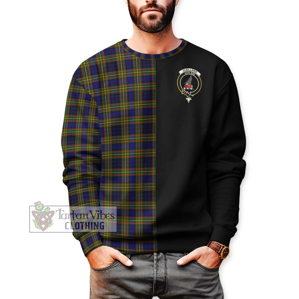 Clelland Modern Tartan Sweatshirt with Family Crest and Half Of Me Style Unisex - Tartanvibesclothing Shop