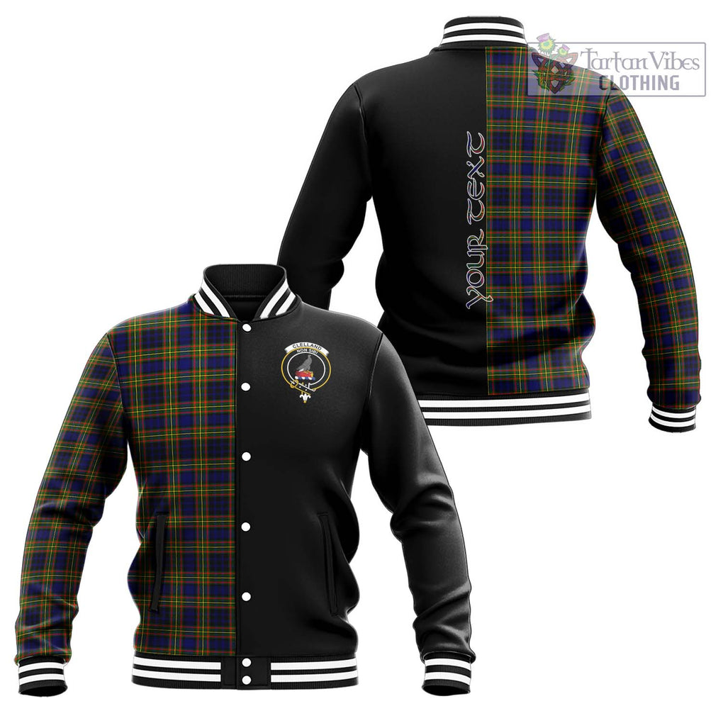 Clelland Modern Tartan Baseball Jacket with Family Crest and Half Of Me Style Unisex - Tartanvibesclothing Shop