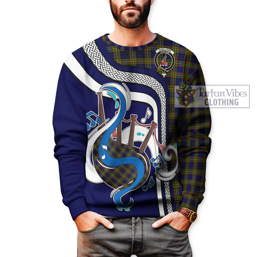 Tartan Vibes Clothing Clelland Modern Tartan Sweatshirt with Epic Bagpipe Style