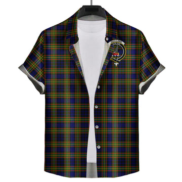 Clelland Modern Tartan Short Sleeve Button Down Shirt with Family Crest