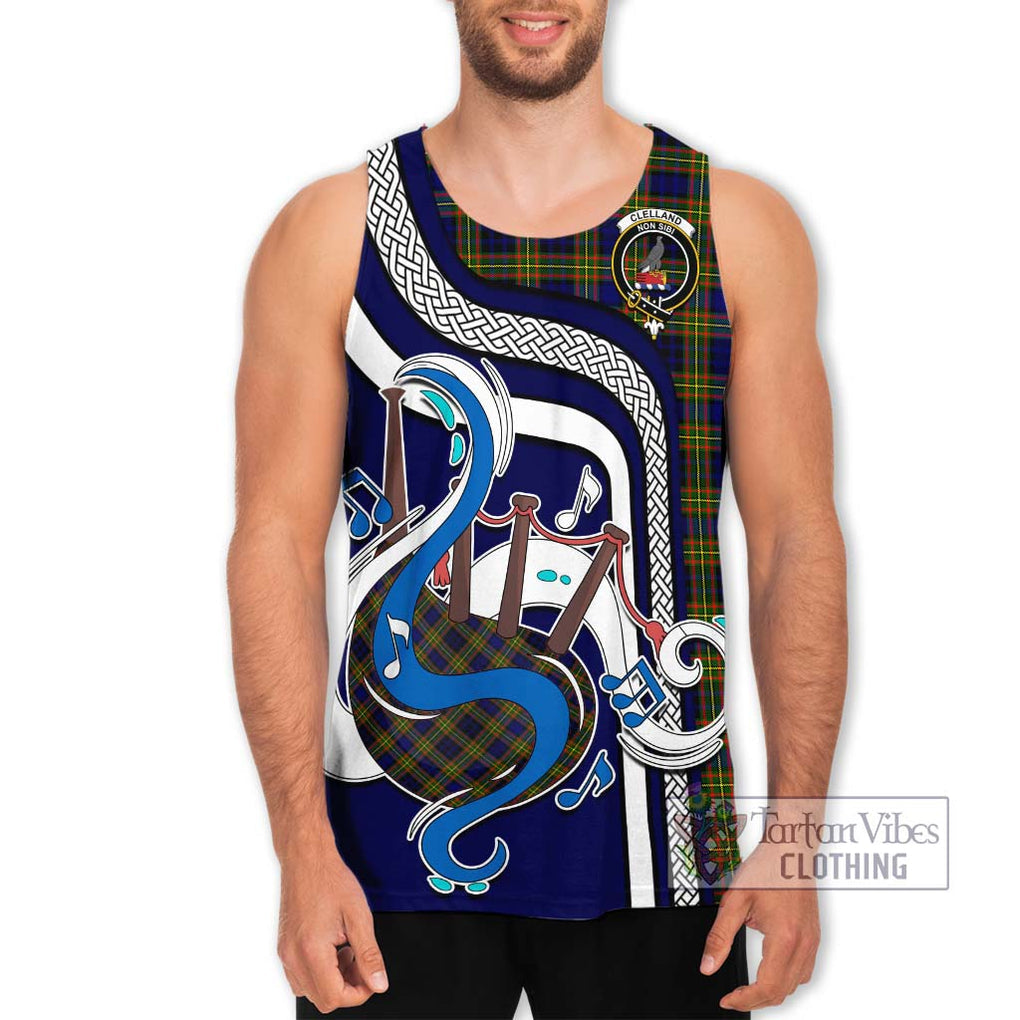 Clelland Modern Tartan Men's Tank Top with Epic Bagpipe Style Men - Tartanvibesclothing Shop