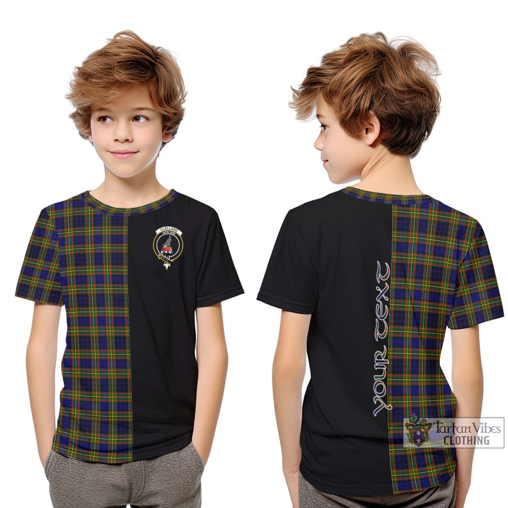 Clelland Modern Tartan Kid T-Shirt with Family Crest and Half Of Me Style Youth XL Size14 - Tartanvibesclothing Shop