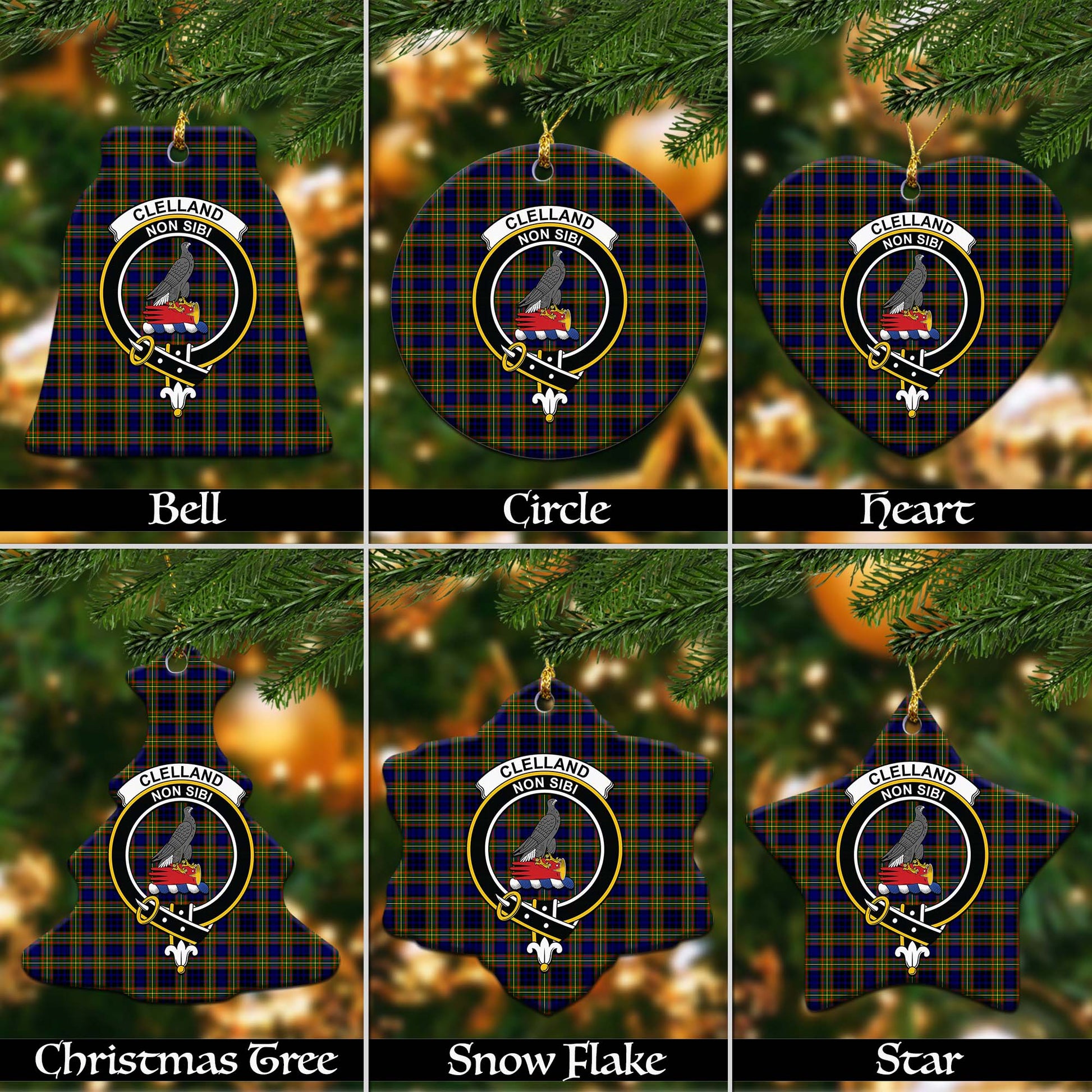 Clelland Modern Tartan Christmas Ornaments with Family Crest Ceramic Bell Pack 1: ornament * 1 piece - Tartanvibesclothing