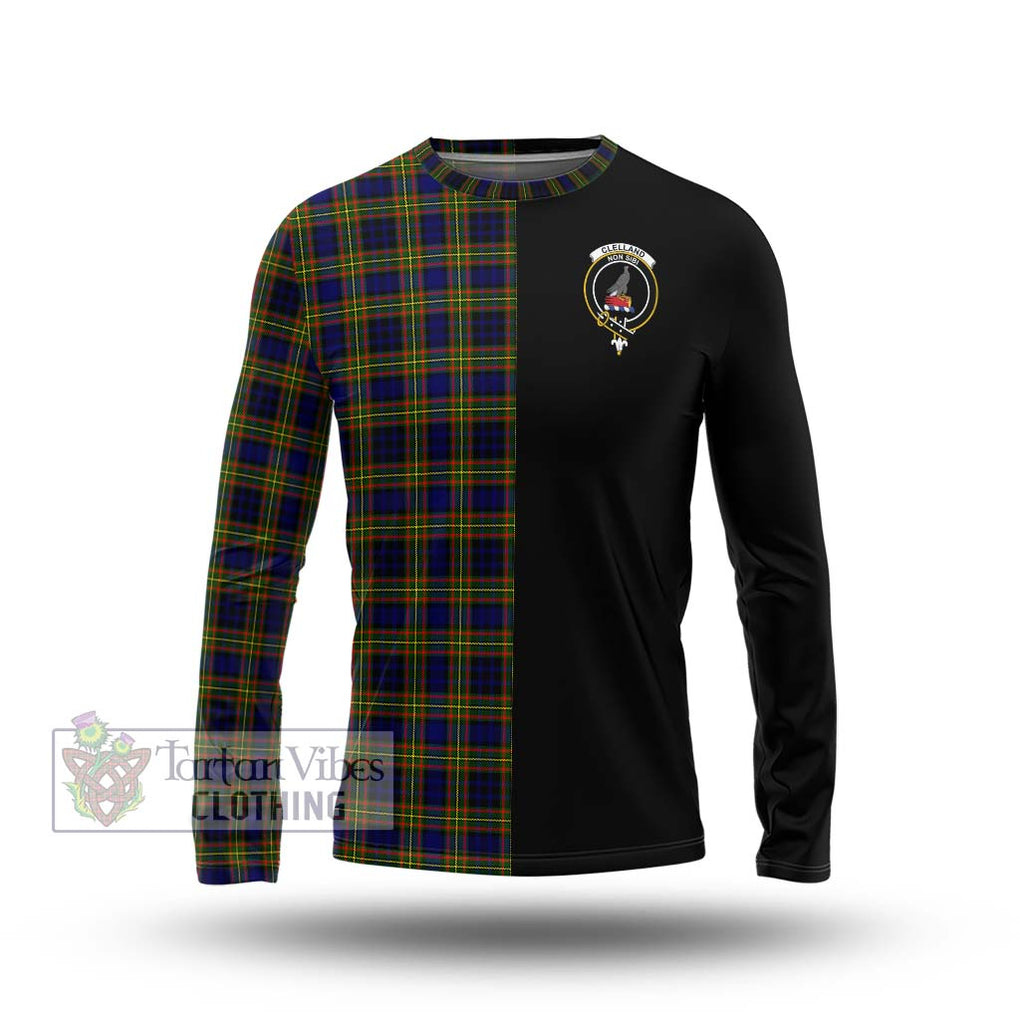 Clelland Modern Tartan Long Sleeve T-Shirt with Family Crest and Half Of Me Style Unisex - Tartanvibesclothing Shop