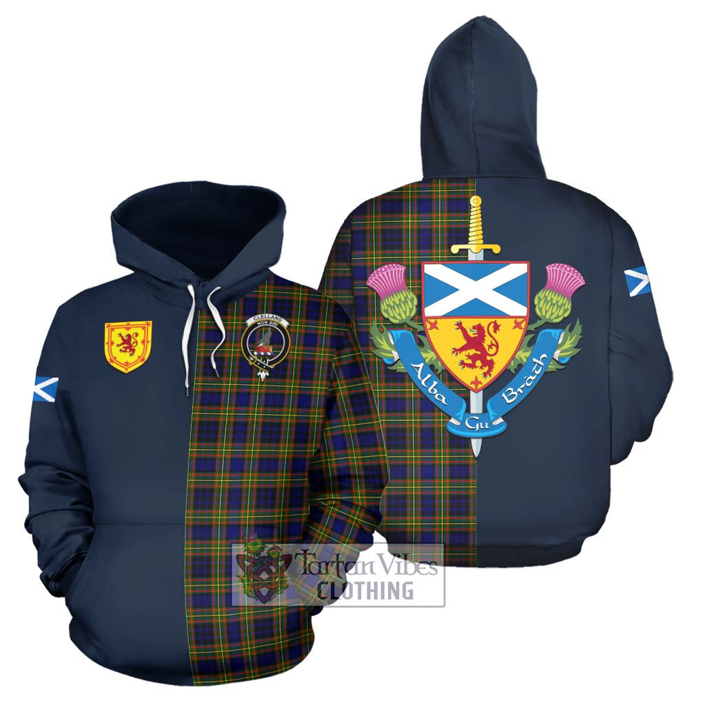 Tartan Vibes Clothing Clelland Modern Tartan Hoodie with Scottish Lion Royal Arm Half Style