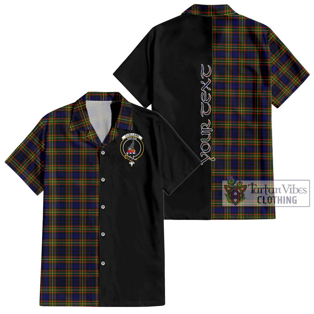 Clelland Modern Tartan Short Sleeve Button Shirt with Family Crest and Half Of Me Style Kid - Tartanvibesclothing Shop