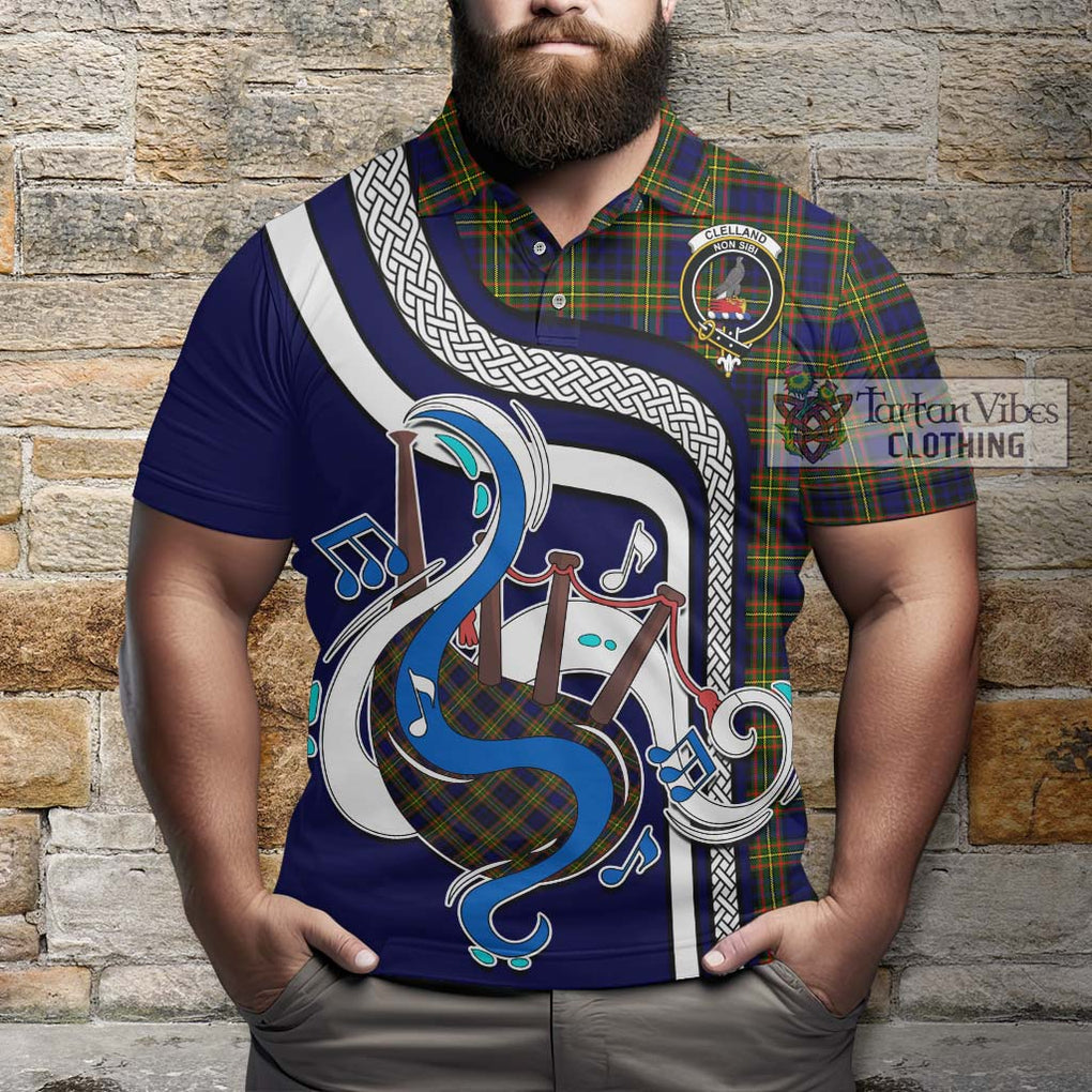 Tartan Vibes Clothing Clelland Modern Tartan Polo Shirt with Epic Bagpipe Style