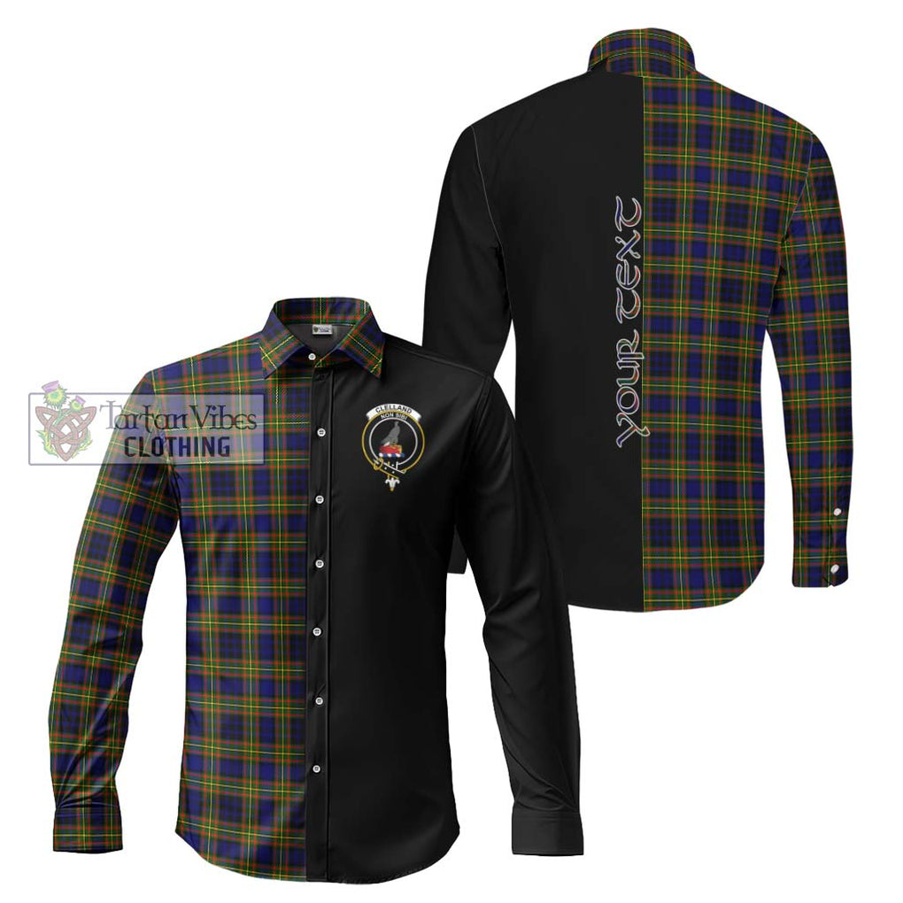 Clelland Modern Tartan Long Sleeve Button Shirt with Family Crest and Half Of Me Style Men's Shirt S - Tartanvibesclothing Shop