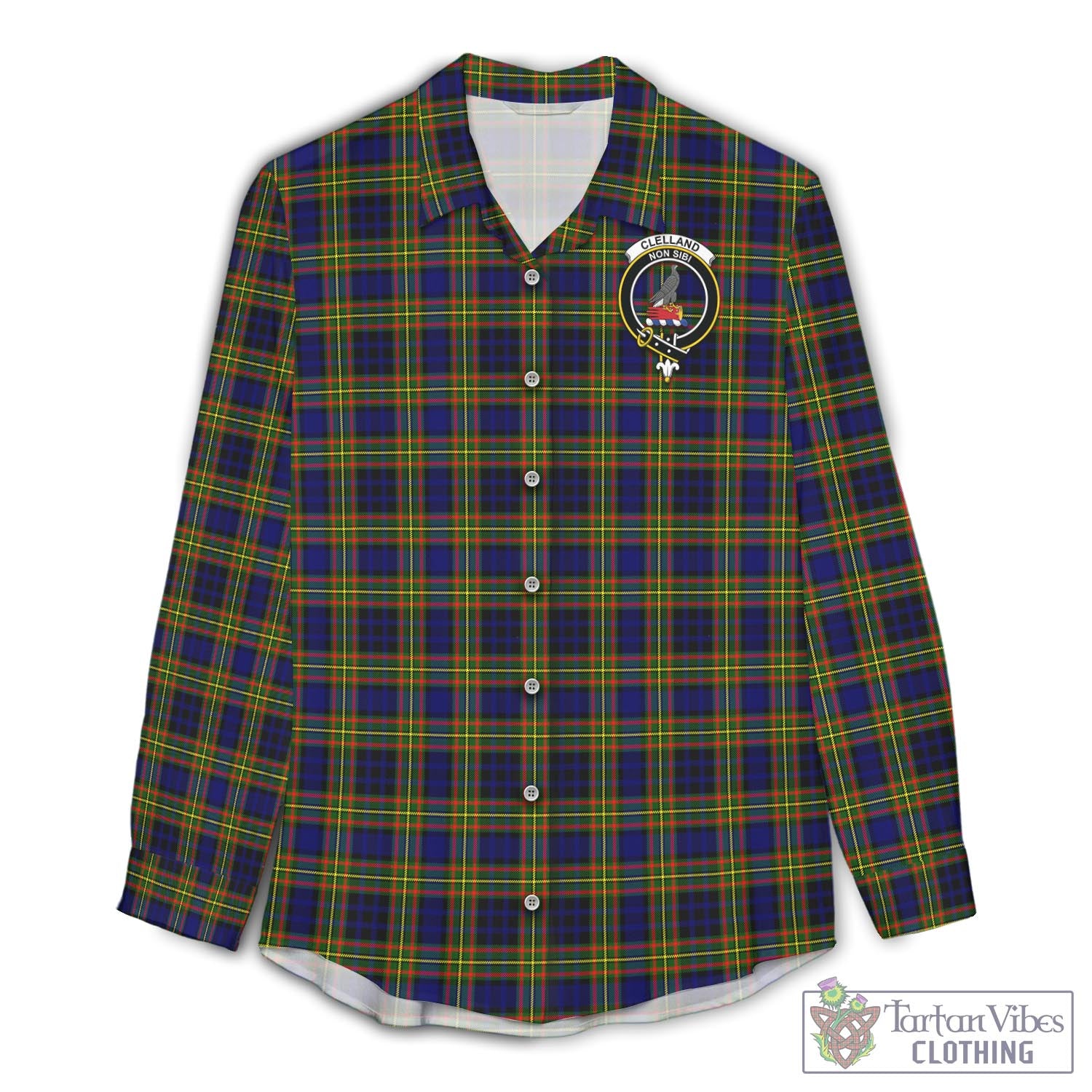 Tartan Vibes Clothing Clelland Modern Tartan Womens Casual Shirt with Family Crest