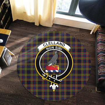 Clelland Modern Tartan Round Rug with Family Crest