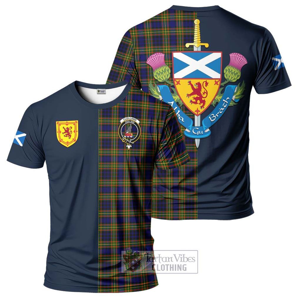 Tartan Vibes Clothing Clelland Modern Tartan T-Shirt Alba with Scottish Lion Royal Arm Half Style