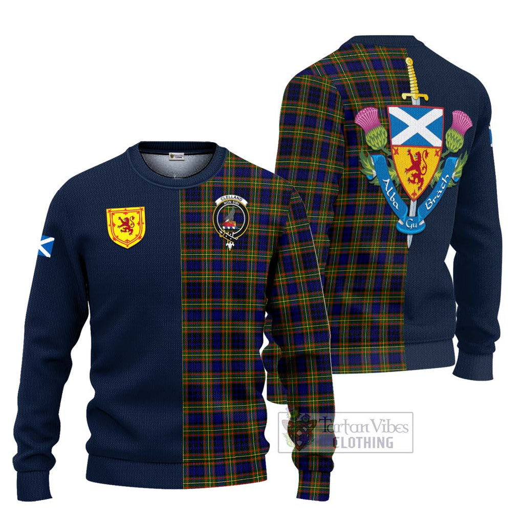 Tartan Vibes Clothing Clelland Modern Tartan Knitted Sweater with Scottish Lion Royal Arm Half Style