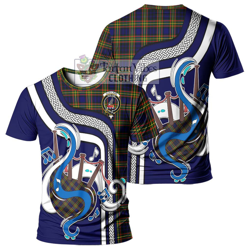 Clelland Modern Tartan T-Shirt with Epic Bagpipe Style - Tartanvibesclothing Shop