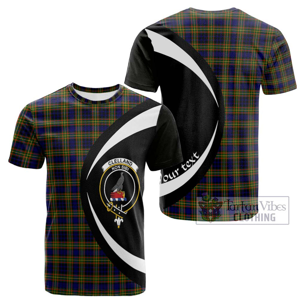 Tartan Vibes Clothing Clelland Modern Tartan Cotton T-shirt with Family Crest Circle Style