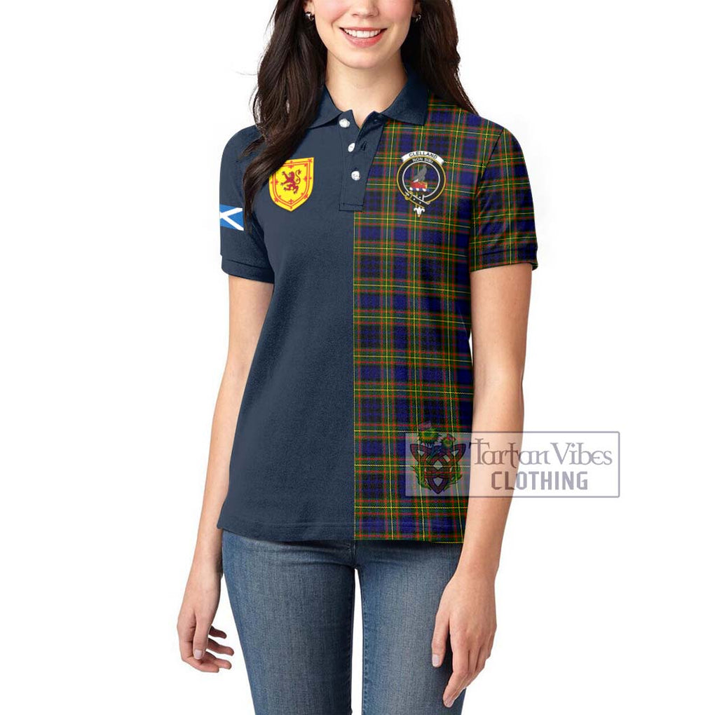 Tartan Vibes Clothing Clelland Modern Tartan Women's Polo Shirt with Scottish Lion Royal Arm Half Style