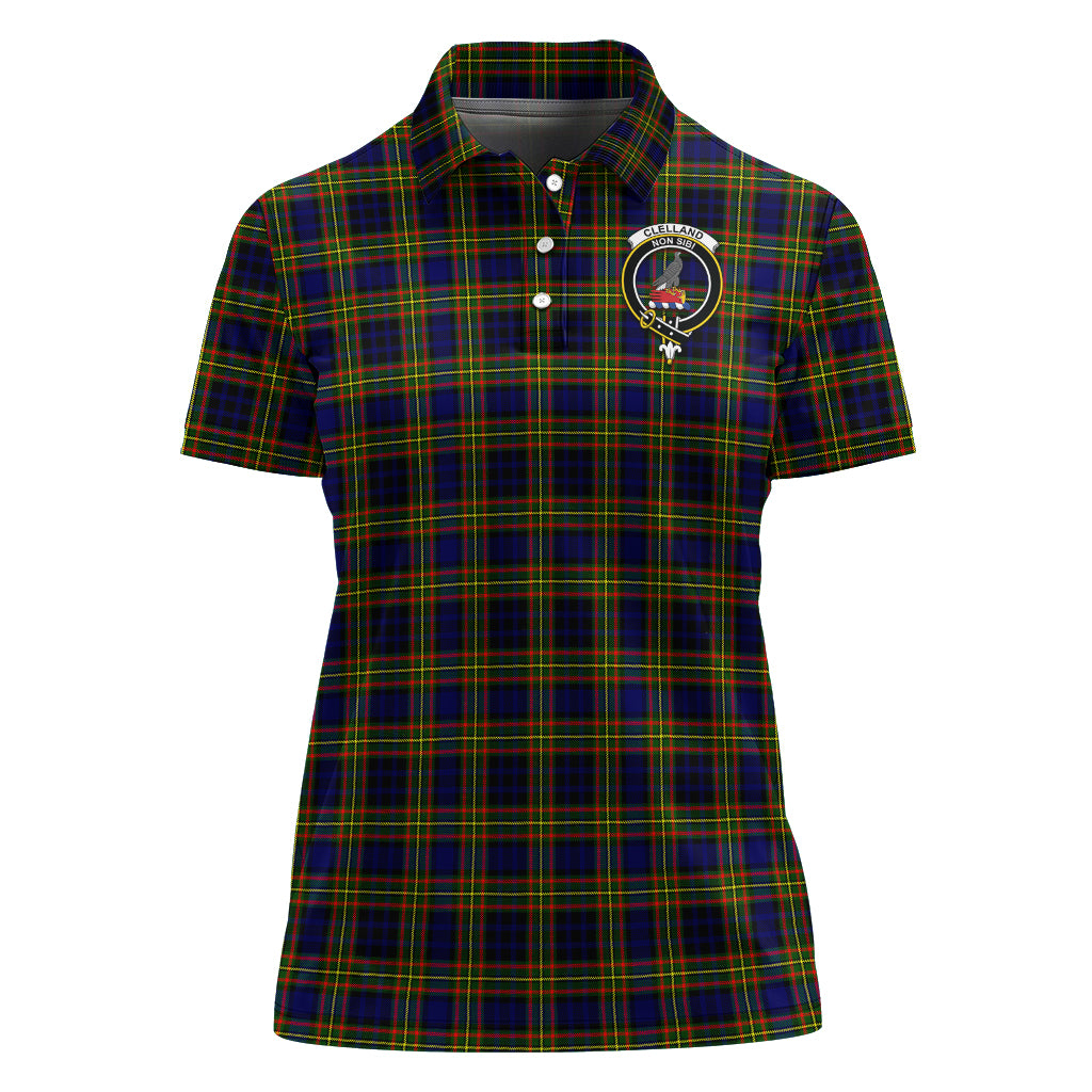 Clelland Modern Tartan Polo Shirt with Family Crest For Women - Tartan Vibes Clothing