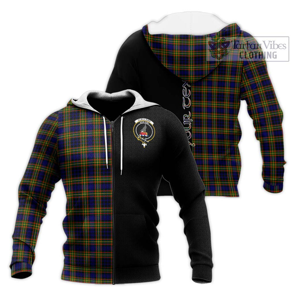 Clelland Modern Tartan Knitted Hoodie with Family Crest and Half Of Me Style Unisex Knitted Zip Hoodie - Tartanvibesclothing Shop