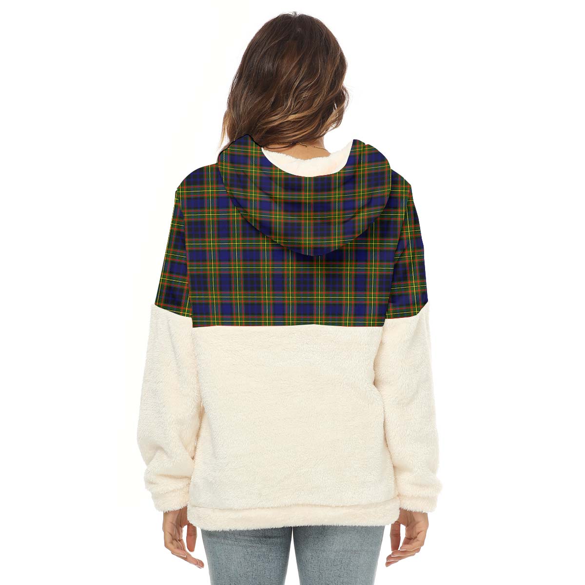 Clelland Modern Tartan Women's Borg Fleece Hoodie With Half Zip with Family Crest - Tartan Vibes Clothing