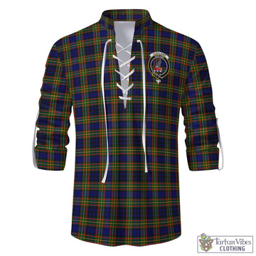 Clelland Modern Tartan Men's Scottish Traditional Jacobite Ghillie Kilt Shirt with Family Crest