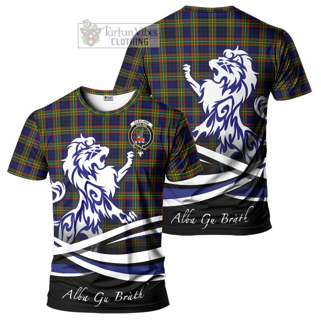 Tartan Vibes Clothing Clelland Modern Tartan Cotton T-shirt with Alba Gu Brath Regal Lion Emblem