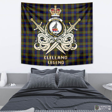 Clelland Modern Tartan Tapestry with Clan Crest and the Golden Sword of Courageous Legacy