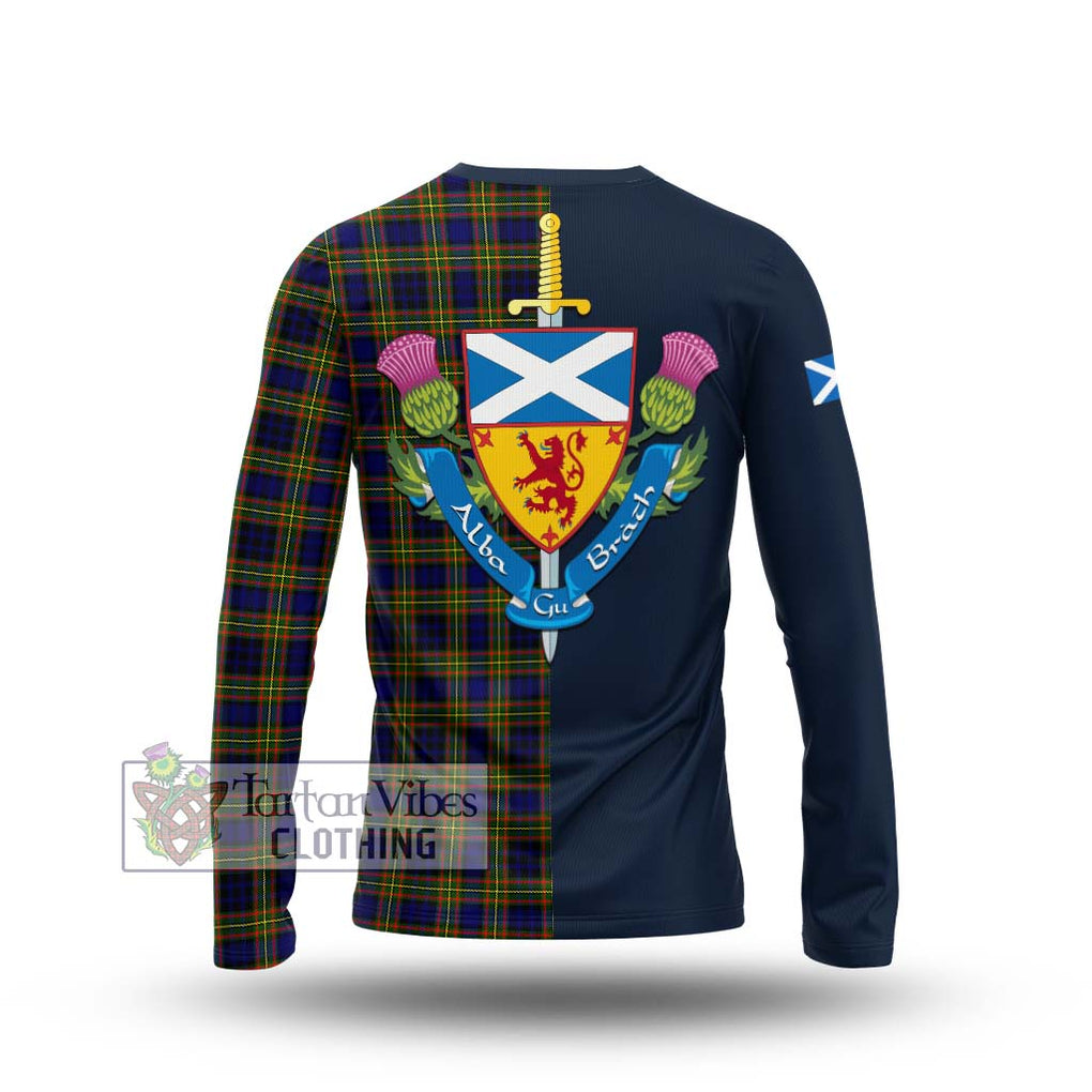 Tartan Vibes Clothing Clelland Modern Tartan Long Sleeve T-Shirt with Scottish Lion Royal Arm Half Style