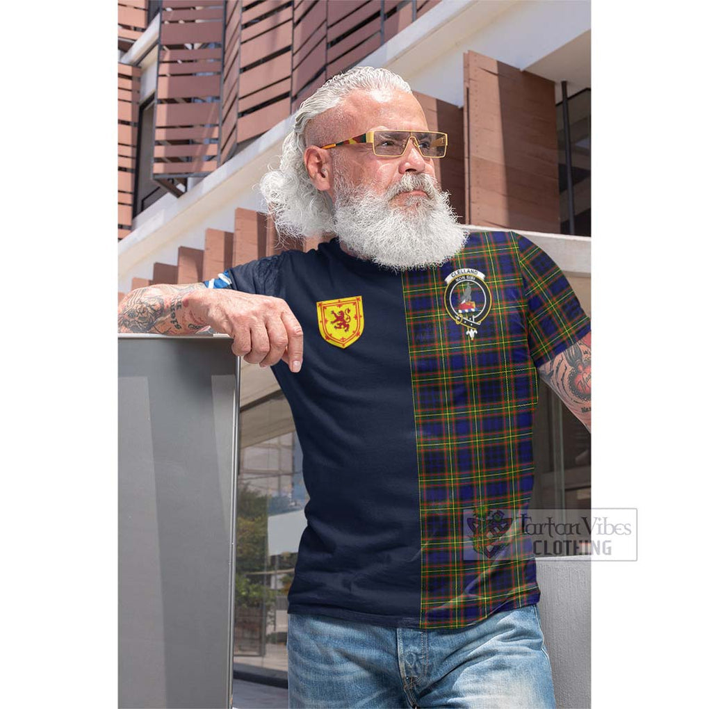 Tartan Vibes Clothing Clelland Modern Tartan Cotton T-shirt with Scottish Lion Royal Arm Half Style