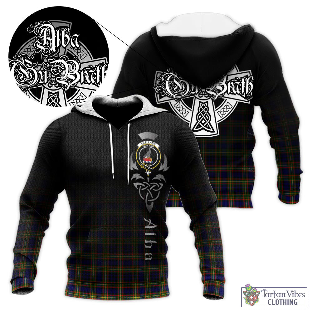 Tartan Vibes Clothing Clelland Modern Tartan Knitted Hoodie Featuring Alba Gu Brath Family Crest Celtic Inspired