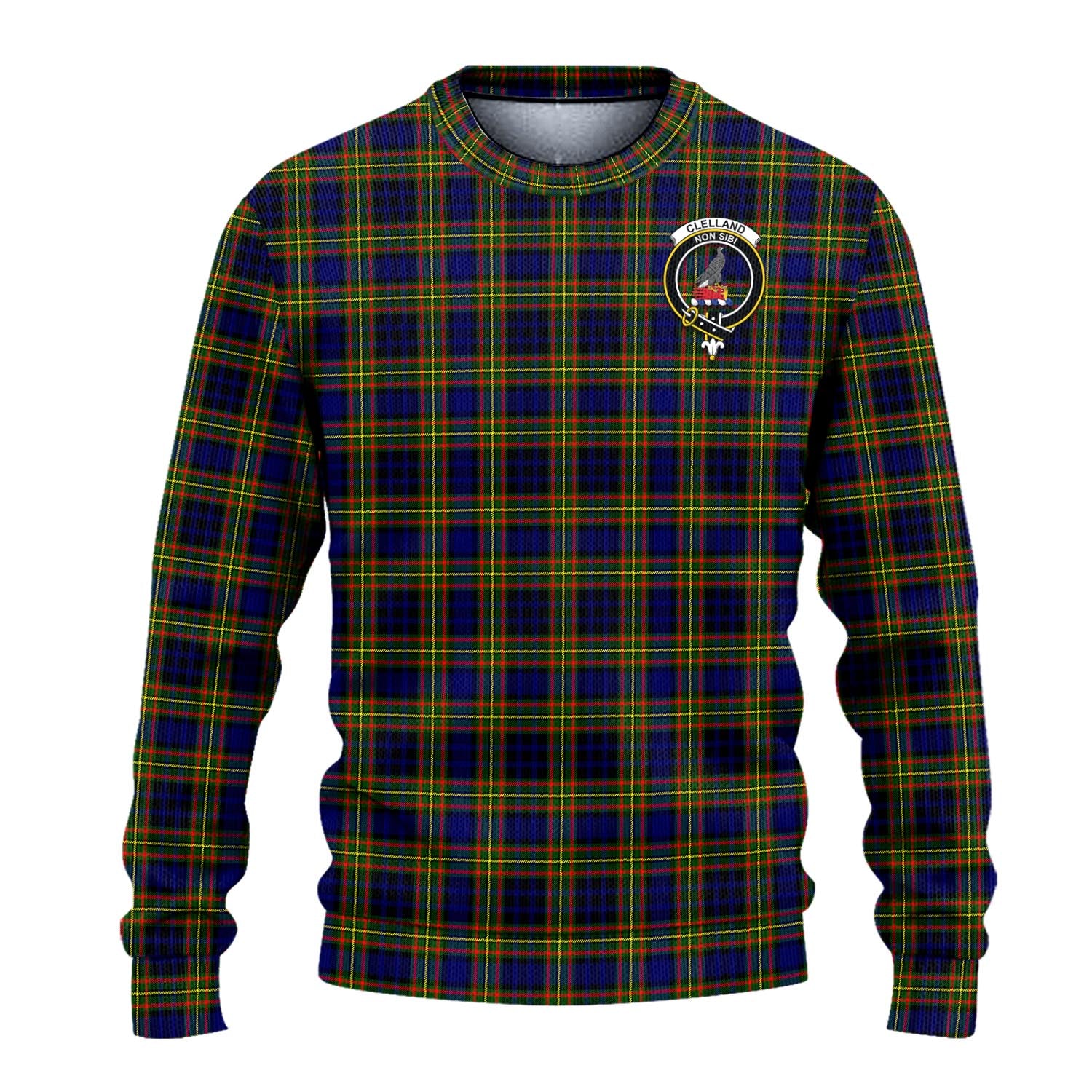 Clelland Modern Tartan Knitted Sweater with Family Crest - Tartanvibesclothing