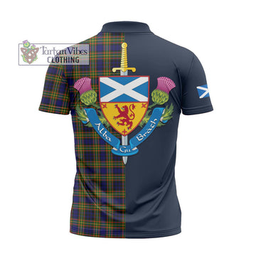 Clelland Modern Tartan Zipper Polo Shirt Alba with Scottish Lion Royal Arm Half Style