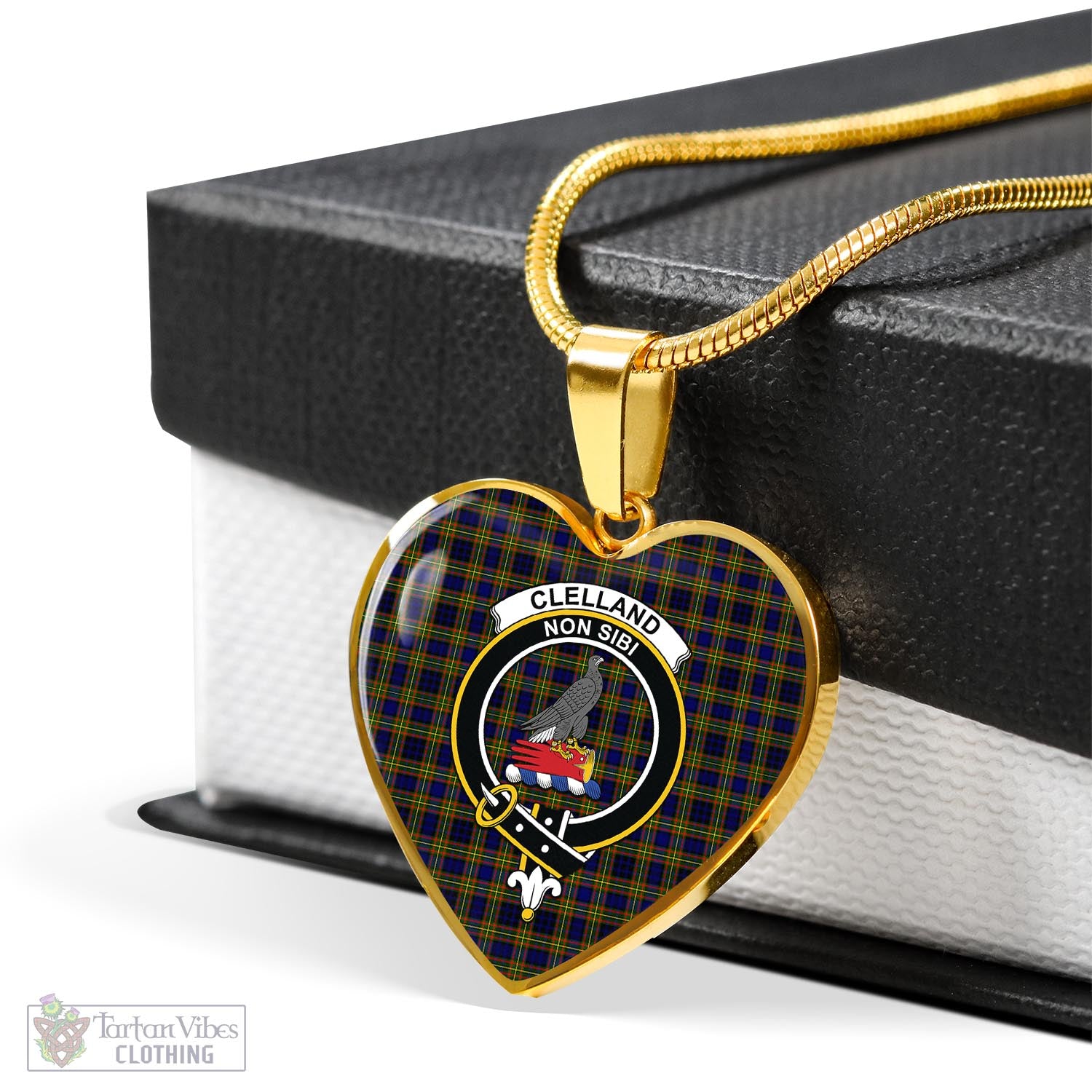 Tartan Vibes Clothing Clelland Modern Tartan Heart Necklace with Family Crest