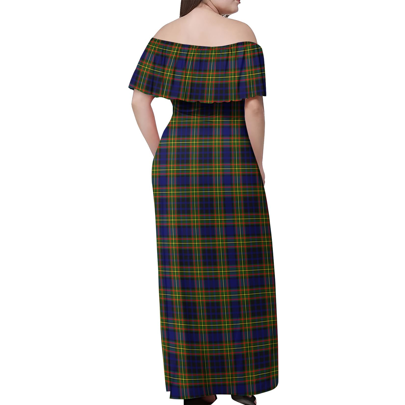 Clelland Modern Tartan Off Shoulder Long Dress - Tartanvibesclothing