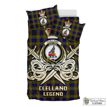 Clelland Modern Tartan Bedding Set with Clan Crest and the Golden Sword of Courageous Legacy