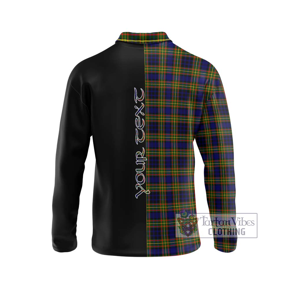 Clelland Modern Tartan Long Sleeve Polo Shirt with Family Crest and Half Of Me Style - Tartanvibesclothing Shop