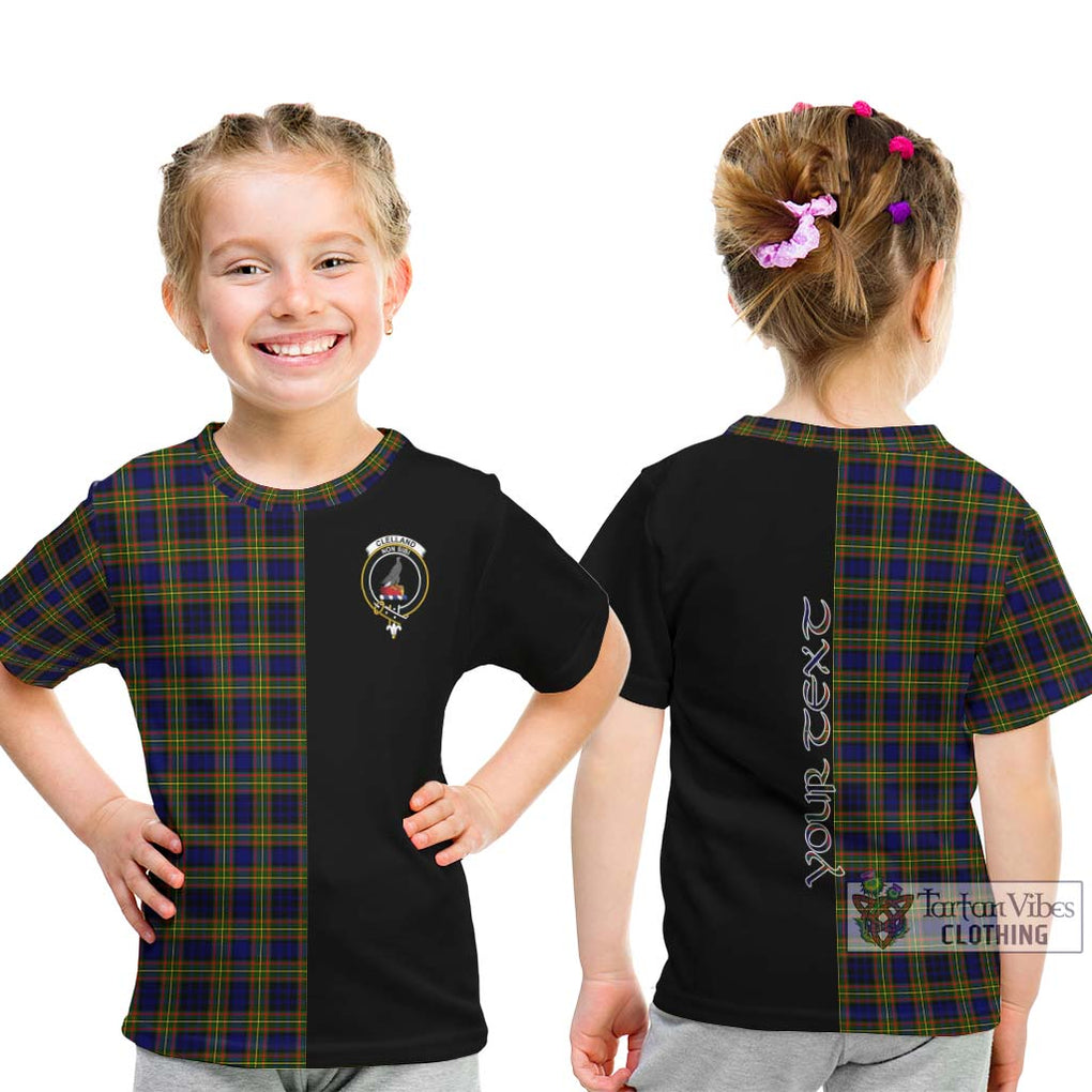 Clelland Modern Tartan Kid T-Shirt with Family Crest and Half Of Me Style - Tartanvibesclothing Shop