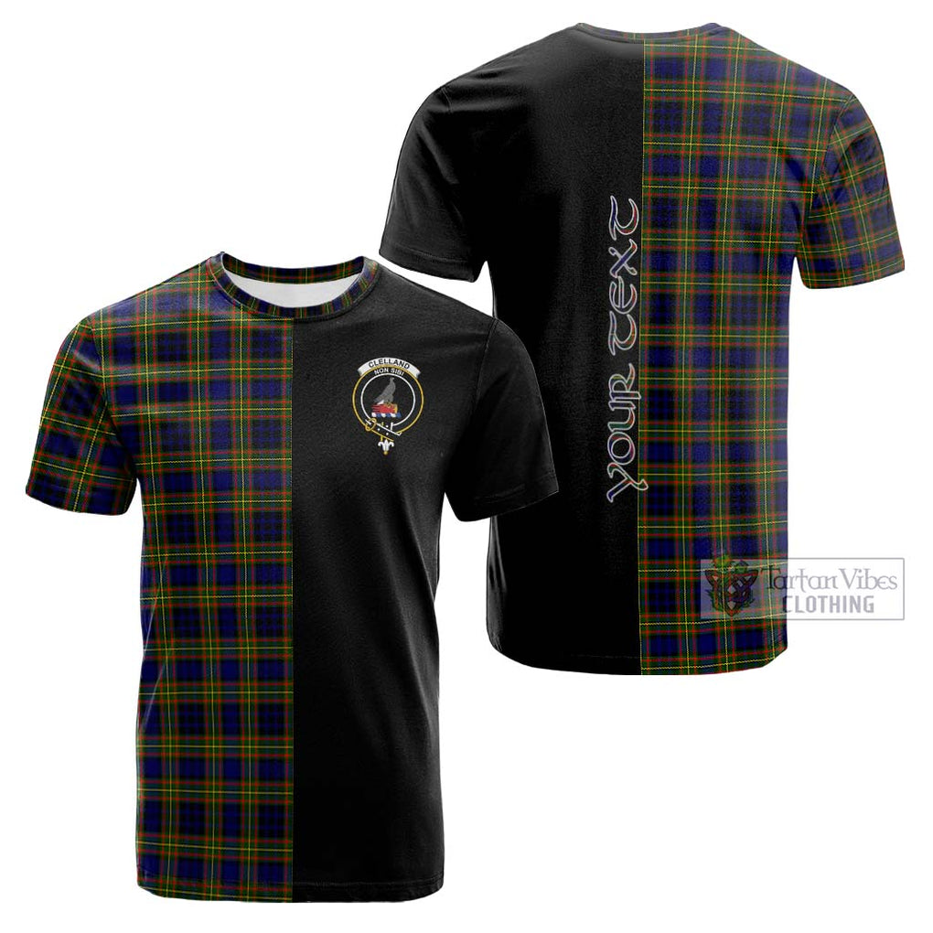 Tartan Vibes Clothing Clelland Modern Tartan Cotton T-shirt with Family Crest and Half Of Me Style