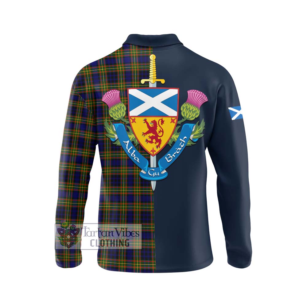 Tartan Vibes Clothing Clelland Modern Tartan Long Sleeve Polo Shirt with Scottish Lion Royal Arm Half Style